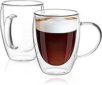 Vista 1 de MEWAY Paquete de 2 tazas de café de 12 onzas, taza de doble pared de vidrio transparente con asa para café, té, café con leche, capuchino