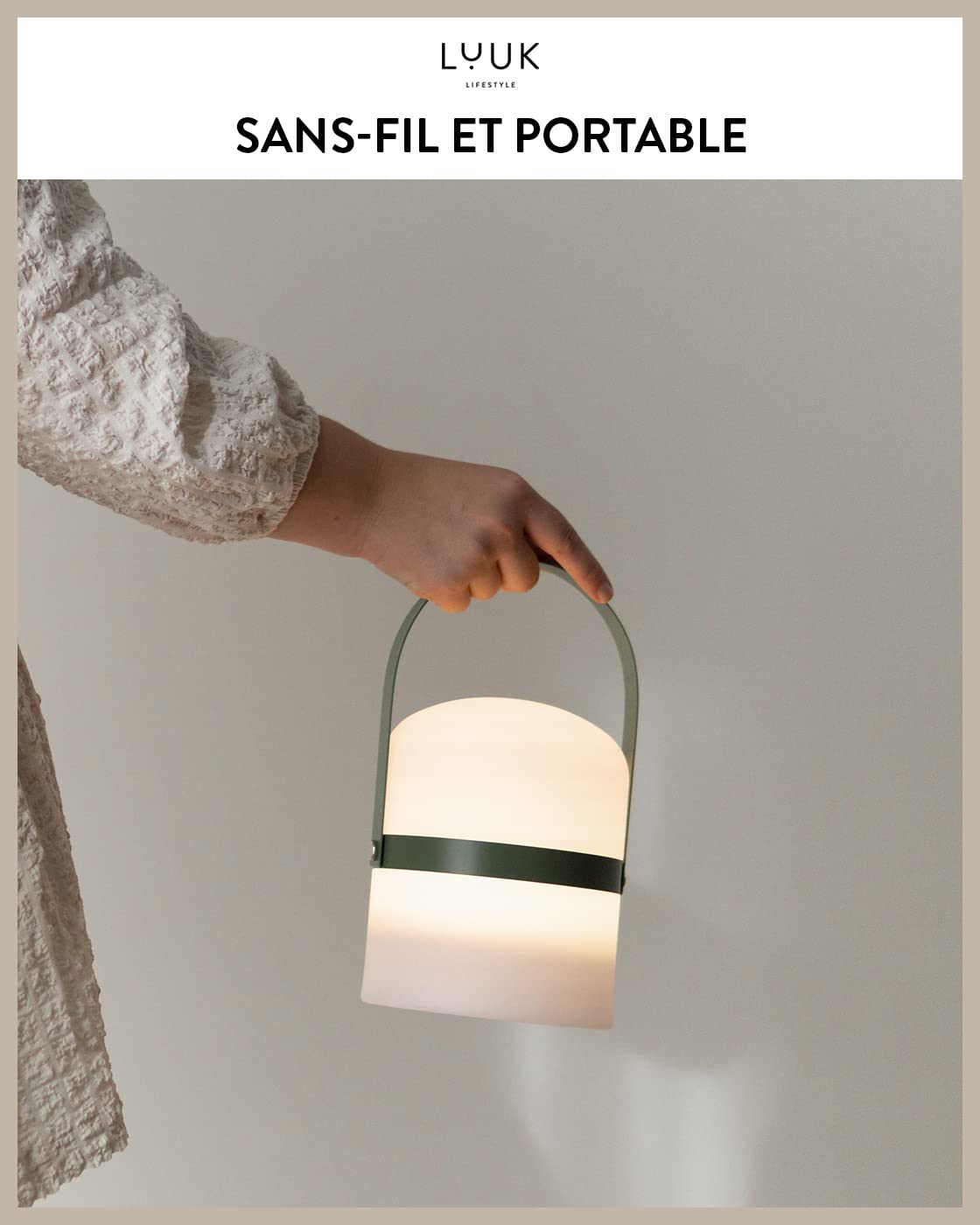 LUUK LIFESTYLE Lanterne LED scandinave avec poignée pour salon, salle à manger et cuisine, lanterne décorative portable avec lumière blanc chaud, en vert