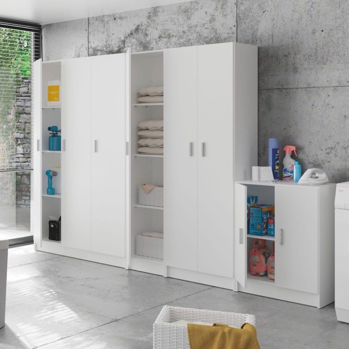 Trentiner Armadio multiuso H: 180 cm L: 37 cm bianco con un'anta, ripiani regolabili e apertura reversibile | Creta