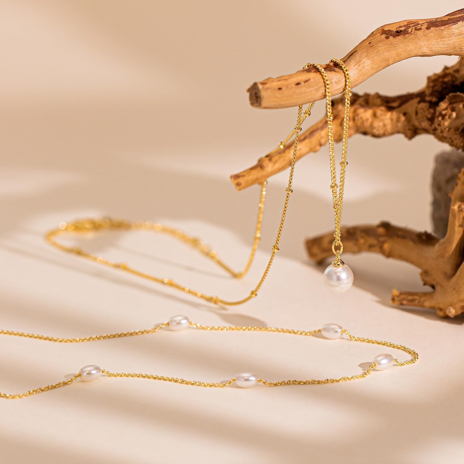 Pearl Necklace: 14K Gold-Plated/White Gold-plated Pearl Necklace for Women 16.5” + 2” - Image 4