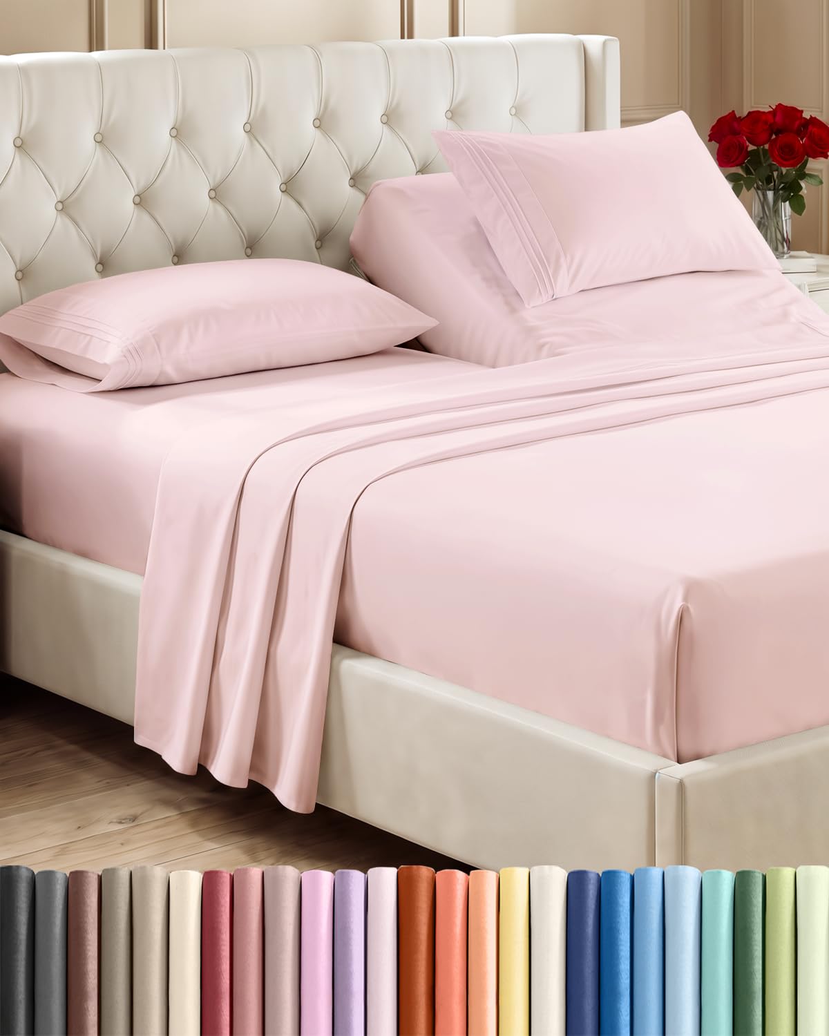 Flex Top Split Head King 4 Piece Sheet Set - Soft &amp; Cooling - Lavender Pink