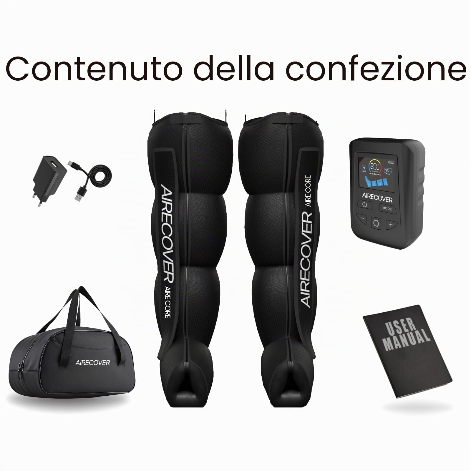 Massaggiatore senza fili, pressoterapia, per drenaggio linfatico, gambe stanche e migliore circolazione sanguigna, contro la ritenzione idrica e per un sano ritorno venoso (M: 160-175 cm)