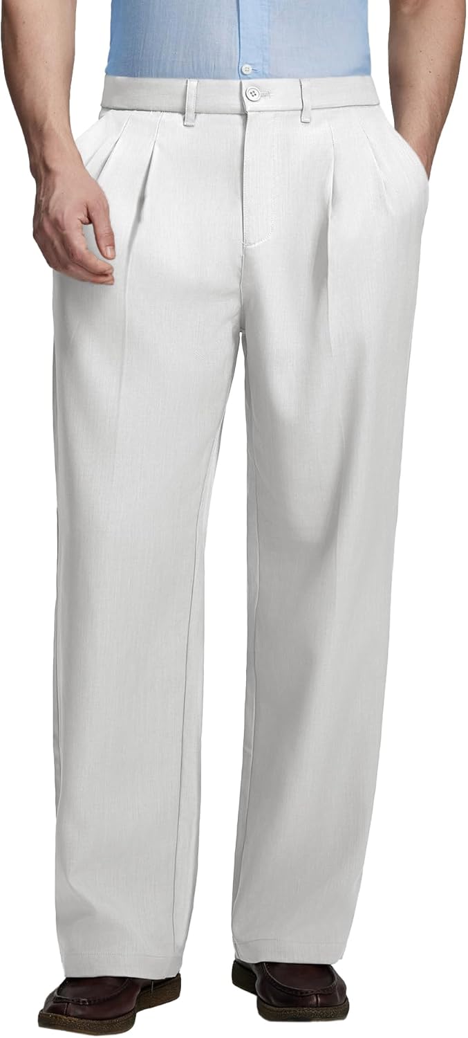 Susclude Mens Casual Dress Pants Old Money Baggy Wide Leg Pleated Slacks Vintage Stylish Loose Fit Work Trousers