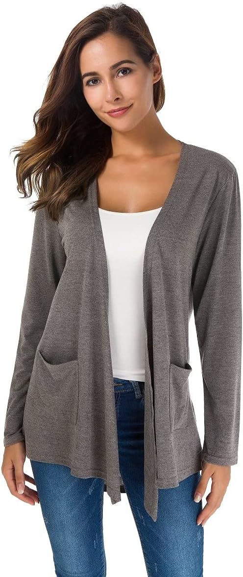 Womens Lightweight Cardigans Long Sleeve Open Front Casual Cardigan with Pockets