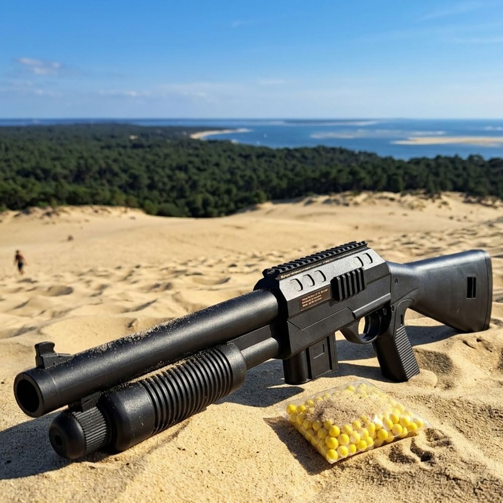 Airsoft Réplique de Fusil à Pompe à Billes 75 cm Factice, 0,44 Joule, Tir Coup par Coup, 18 Billes Incluses
