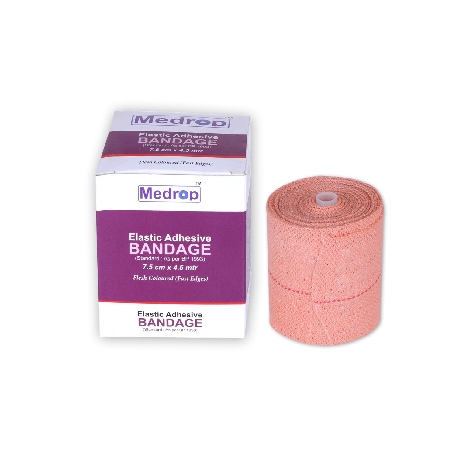 Elastic Adhesive Bandage (7.5cm x 4.5m) Standard As per BP 1993 Strecthed Length Flesh Coloured (fast Edges)