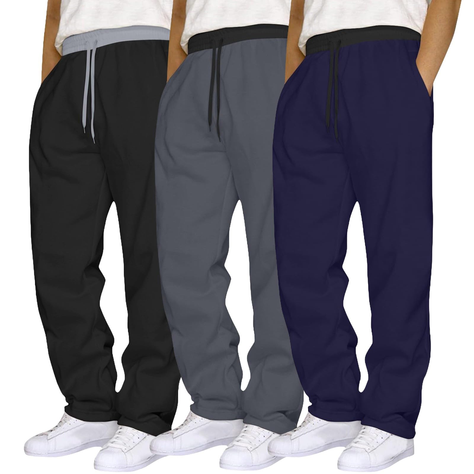 Pantaloni da jogging da uomo, confezione da 3 pezzi, pantaloni sportivi da uomo, elasticizzati, in vita, per il tempo libero, a gamba larga, da corsa, da uomo, comodi pantaloni sportivi con tasche