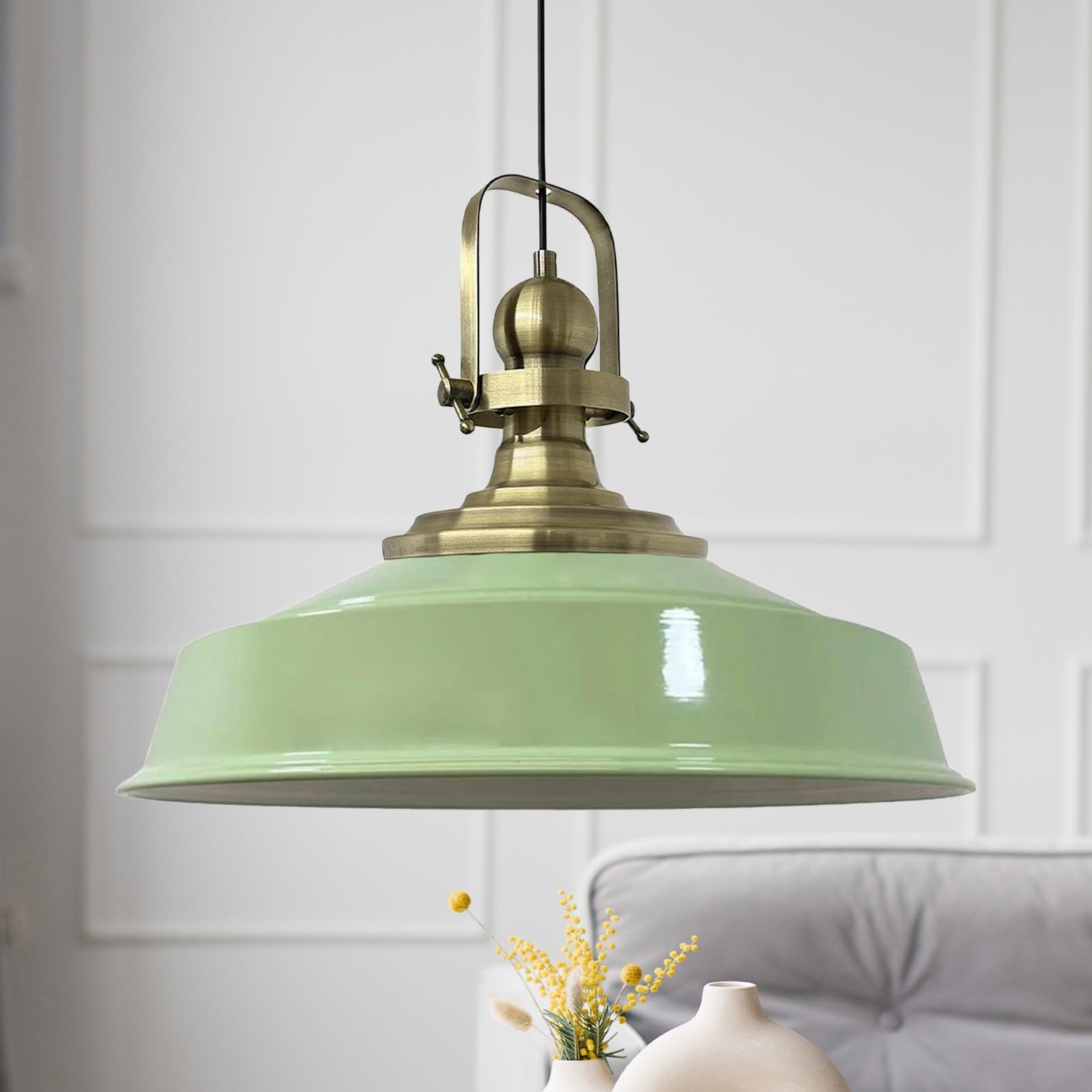 bamyum Asletl Lampada a Sospensione Industriale Vintage 41 cm Diametro, Lampadario Cucina Vintage, Lampadari Tavolo da Pranzo, Lampadario Camera da Letto Soggiorno, Lampada a Sospensione Menta Cucina