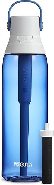 Brita Insulated Filtered Water Bottle with Straw, Reusable, BPA Free Plastic, Sapphire, 26 Ounce