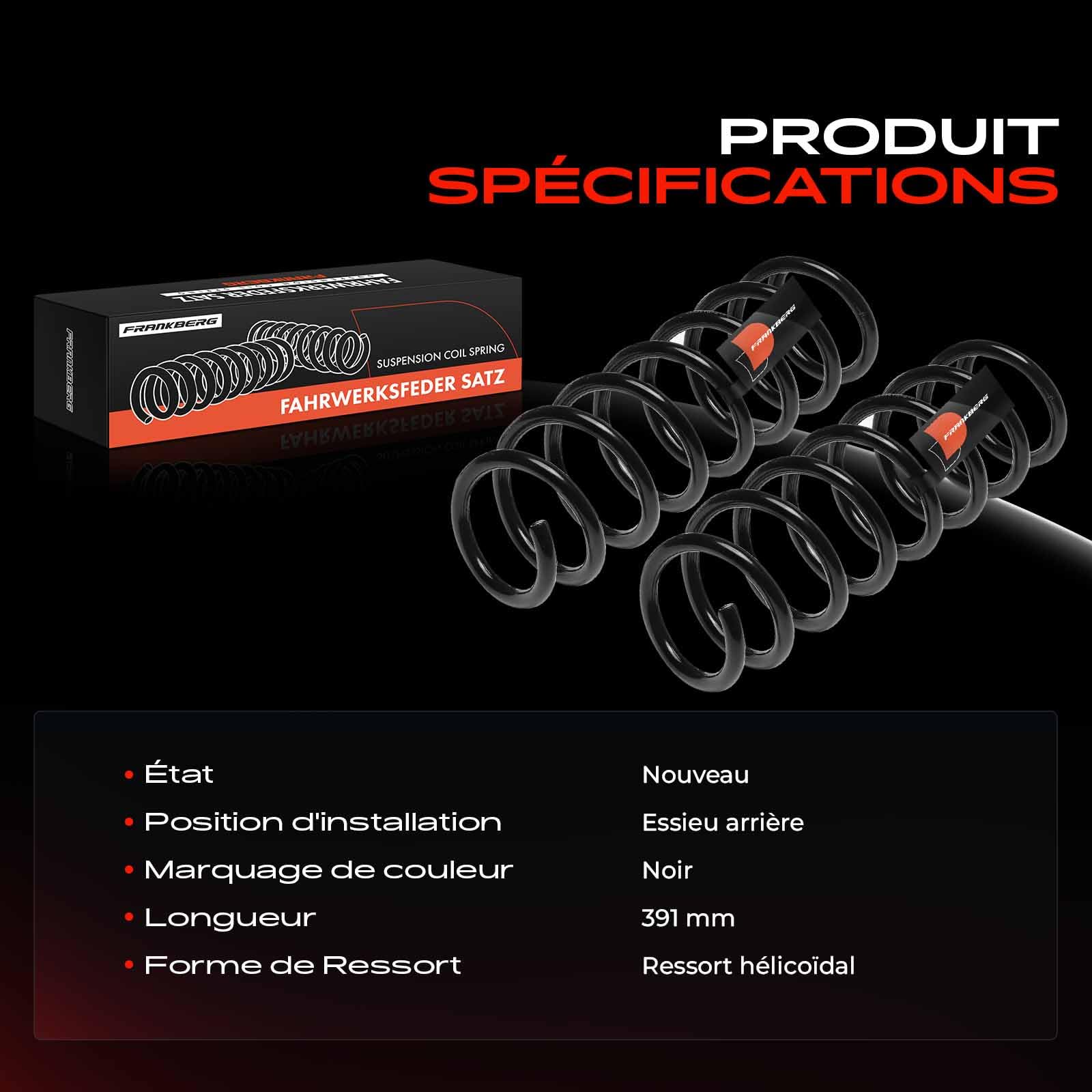 Frankberg 2 ressorts de suspension, essieu arrière 33536794654 | Compatible avec: Série 5 F10