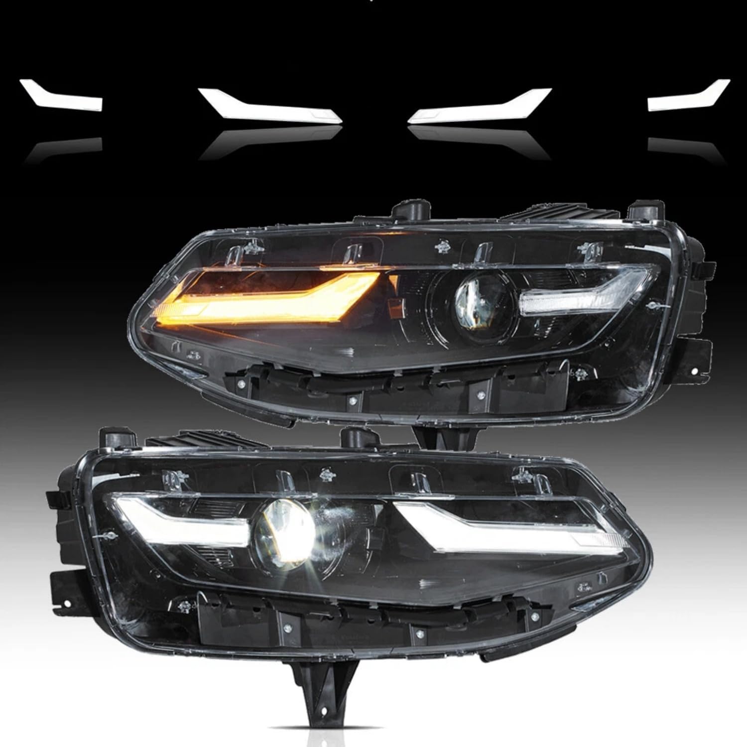 VLAND Dual Beam Projector Headlights Compatible with 6th Gen Camaro 2019-2024 Coupe/Convertible(Not Fit 1SS/2SS), Front Lamps w/Diamond White DRL w/Amber Turn Signals, No Need Bulbs Sold as Pair