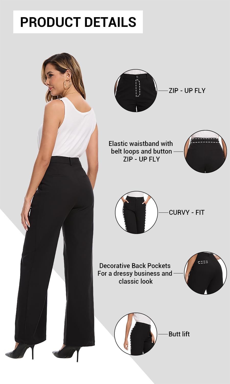Women's High Waisted Wide Leg Dress Pants Business Casual Work Trousers with Pockets for Office Casual Wear