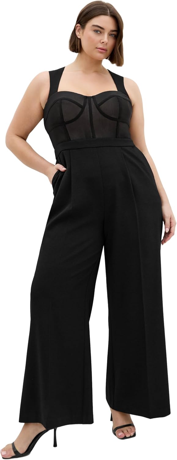 City Chic Plus Size Jumpsuit - Kylie Corset Wide Leg