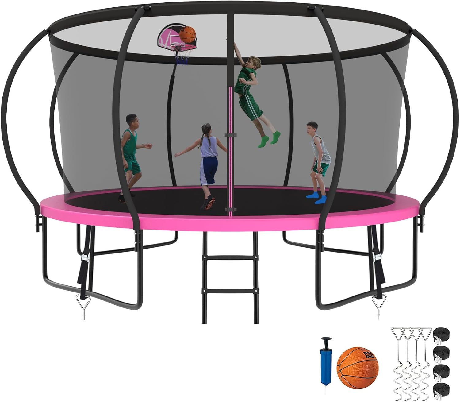 SKYUP 2025 Upgraded 8 10 12 14 15 16FT 1500lbs Tranpoline for Kids and Adults, Recreational Tranpoline with Basketball Hoop, ASTM Approved Tranpoline for 7-10 Kids with Net, Ladder, Wind Stakes, Mat