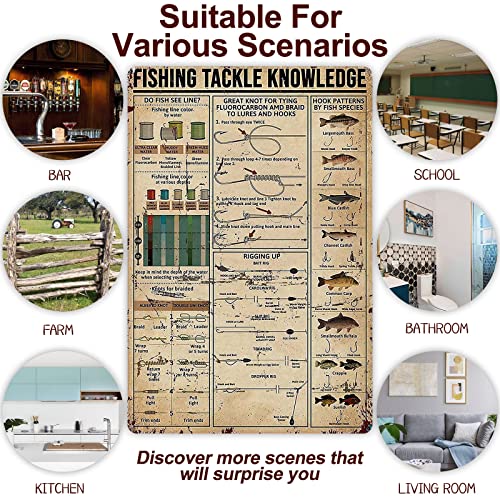 Retro Metal Sign Vintage Tin Sign Fishing Tackle Knowledge Sign For Plaque Poster Cafe Wall Art Sign Gift 12 X 16 Inch #TOP3