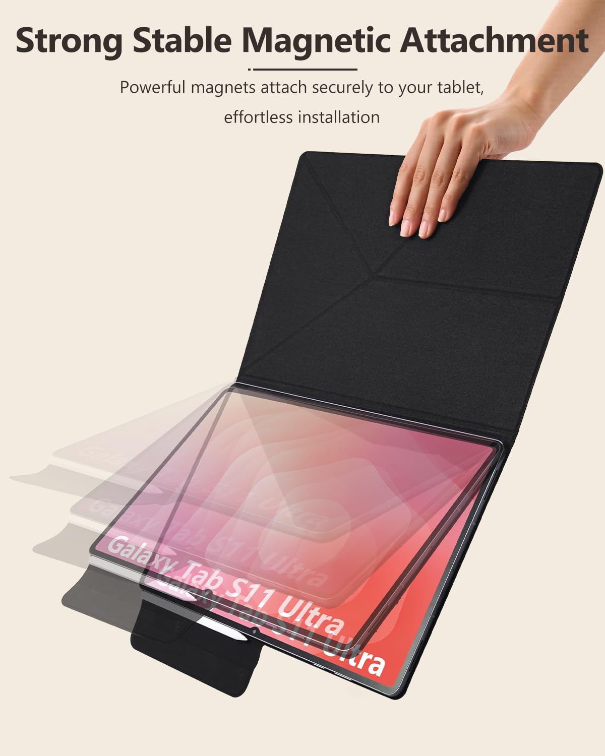 Etui do Samsung Galaxy Tab S11 Ultra 37.1 cm, magnetyczne mocowanie i uchwyt na długopis S do S11 Ultra, automatyczne budzenie/uśpienie, wiele kątów widzenia, wąska lekka obudowa kompatybilna
