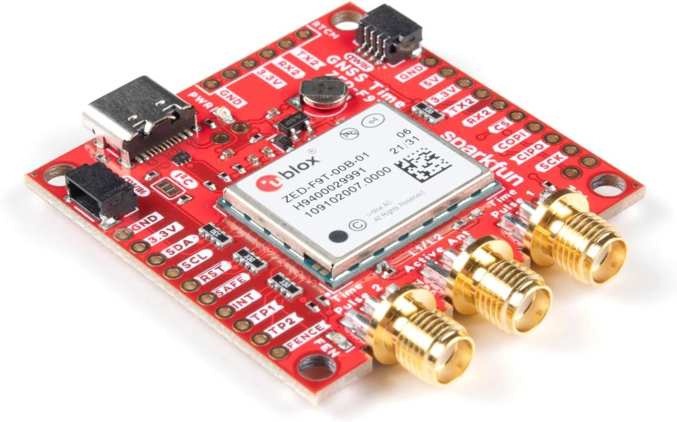 SparkFun GNSS Timing Breakout-ZED-F9T (Qwiic)-Compatible w/Arduino Multi-Band GNSS Receiver-Up to 5 nanosecond Timing Accuracy w/a Standard Position Lock-GPS GLONASS Galileo & BeiDou Constellations