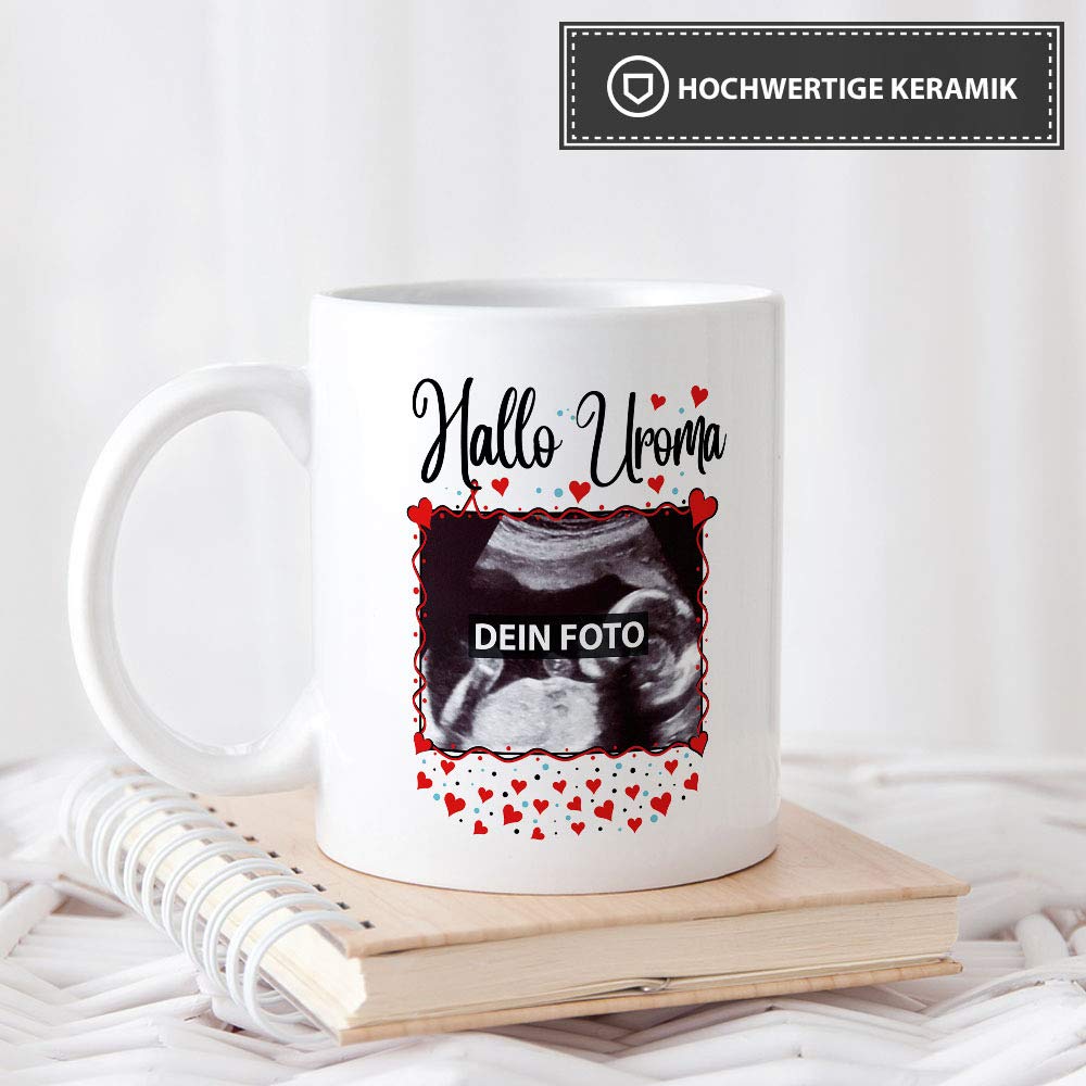 Tasse 'Allerbeste Uroma' - Personalisierte Keramiktasse 400ml, Spülmaschinenfest, In Rot Innen