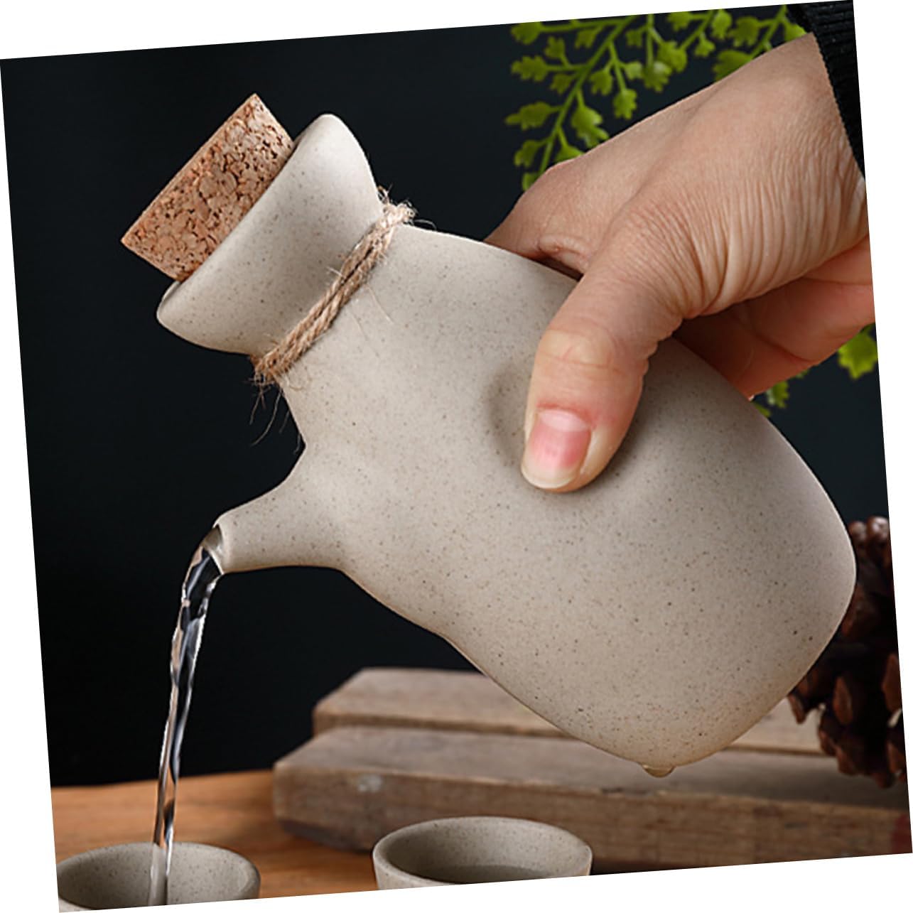 Unomor Japanese Style Sake Set 1 Bottle 300ml 4 Cups 50ml Ceramic Wine Holder for Sake Serving for Home Entertaining