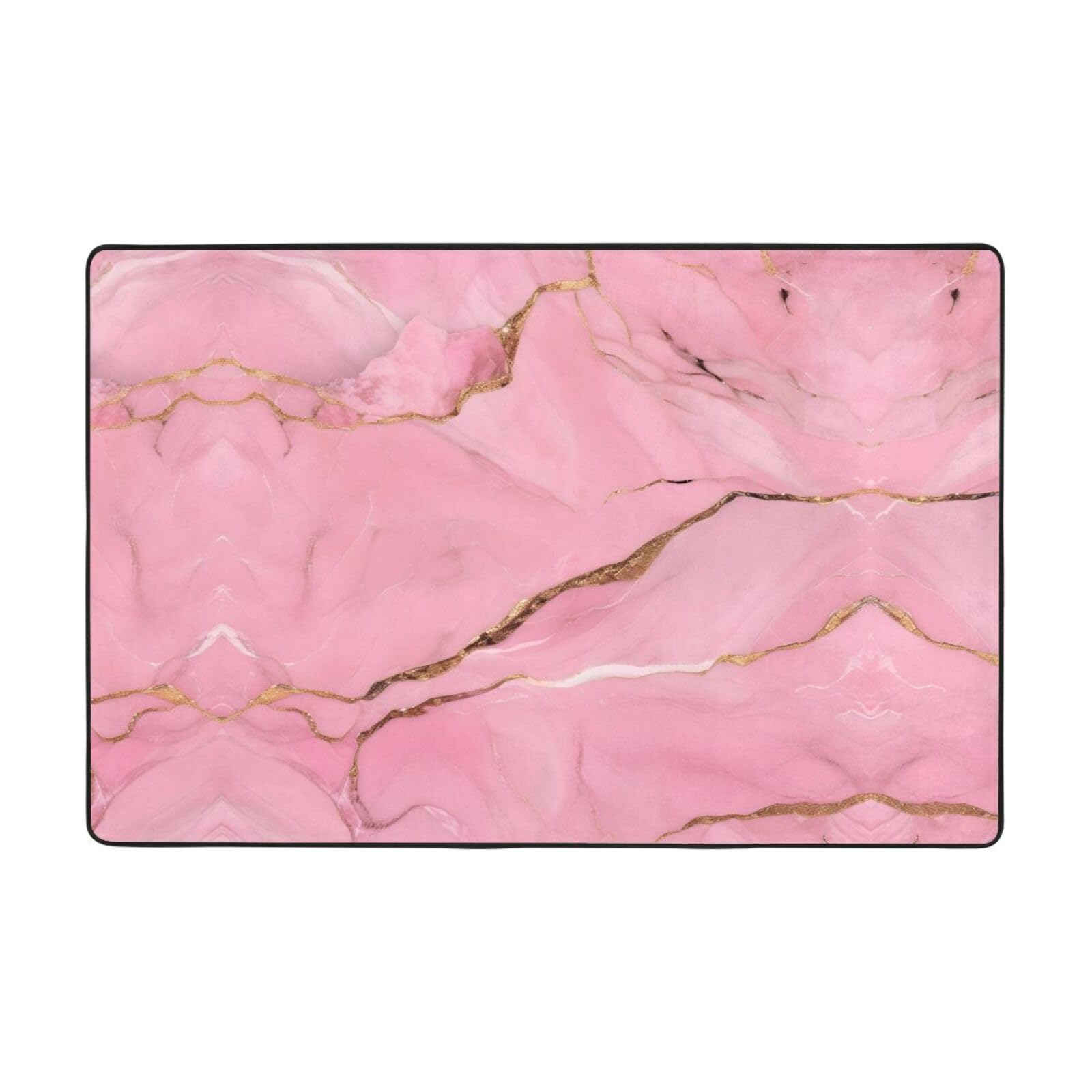 Tapis motif marbre rose super doux en microfibre pour grand salon