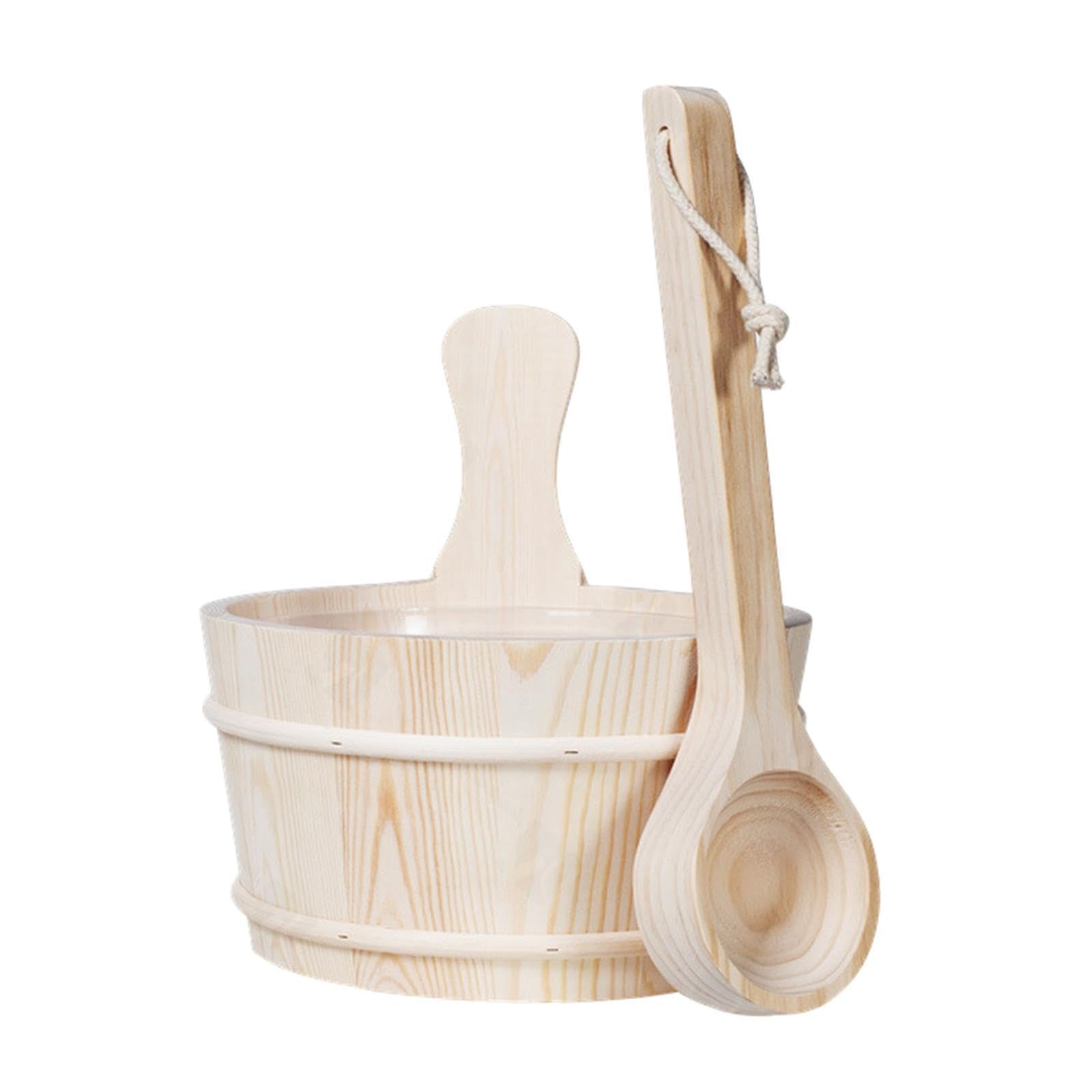 Kit práctico de cubo y cucharón para sauna. Elementos esenciales para el baño bellamente elaborados para un retiro relajante. El color y la textura pueden variar.