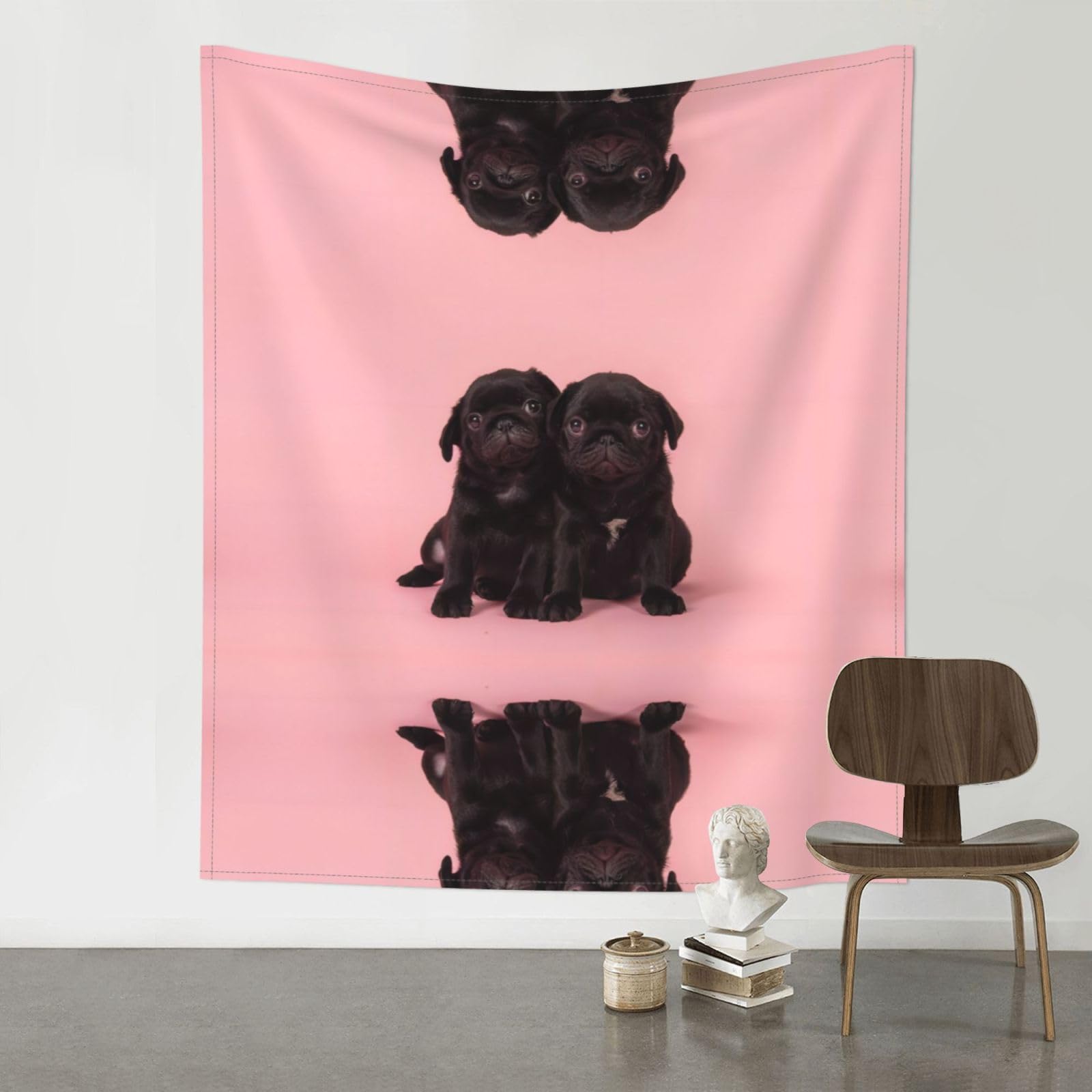 YYHWHJDE Cute Black Pug Prints 60x51in Wall Tapestry – High-Grade Polyester Throw for Dorm, Beach & Home Decor
