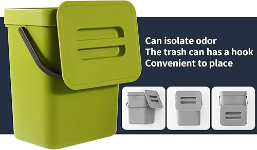 Miniatura 4 de Domiella Paquete de 2 cubos de basura pequeños colgantes de 1.3 + 0.8 galones con tapa, contenedor de compost de cocina para encimera o debajo del