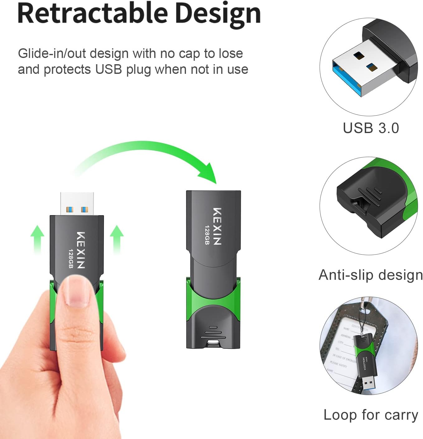 KEXIN 128GB Flash Drive USB 3.0 Thumb Drive 128 GB Memory Stick 3.0 Thumb Drives, 5 Pack Flash Drive 128G 3.0