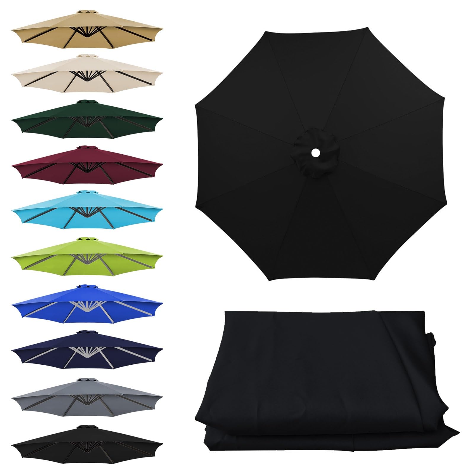 Lona de recambio para sombrilla rota o desgastada impermeable de 2.8M negra