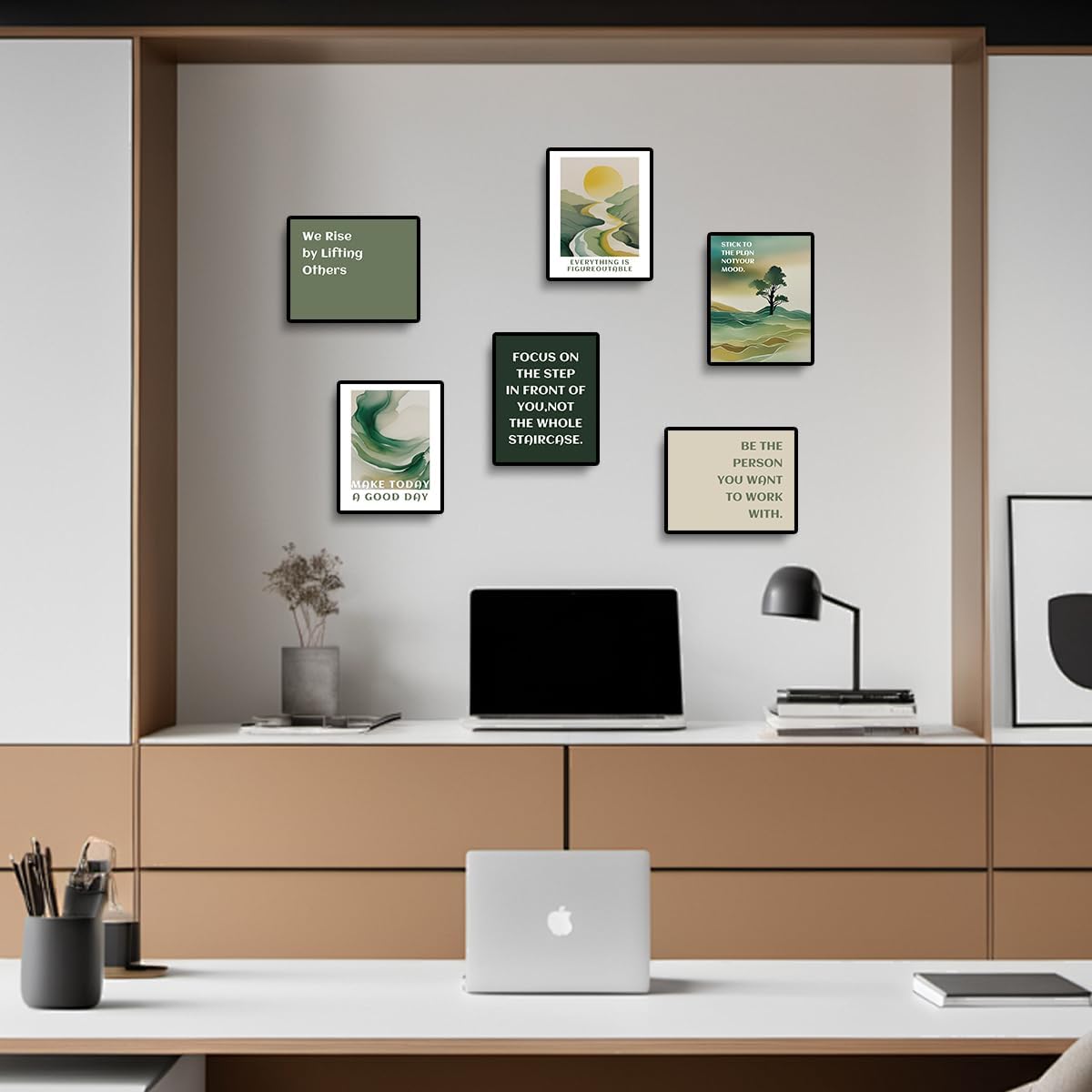 QPOKLAF Green Office Wall Art Decor Motivational Teamwork Wall Prints,Inspirational Art Poster Home Work Room Study Room Wall Art Decoration,Set of 6 (8"x10",Unframed)