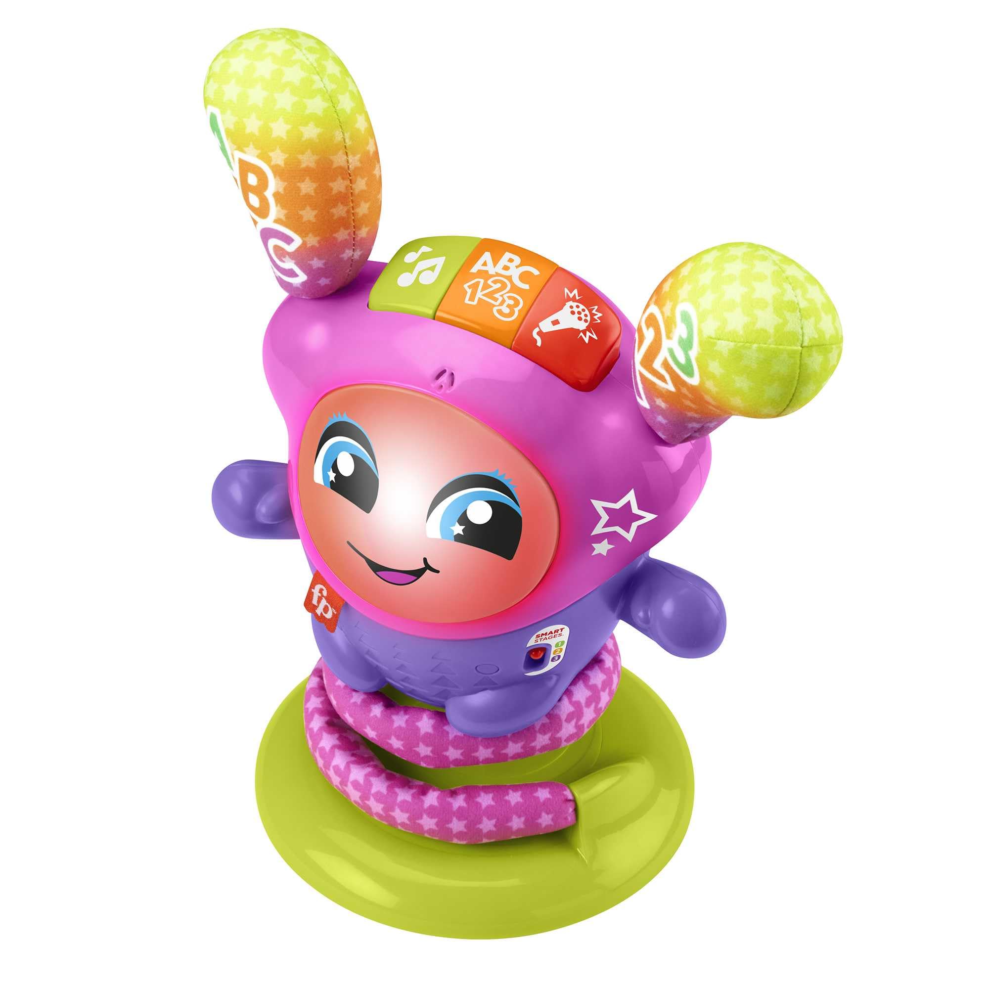 Fisher-Price Poziomy Nauki Taneczna gwiazda DJ Zabawka interaktywna POLSKA wersja językowa, ze światełkami, muzyką i kołysaniem, HRD21