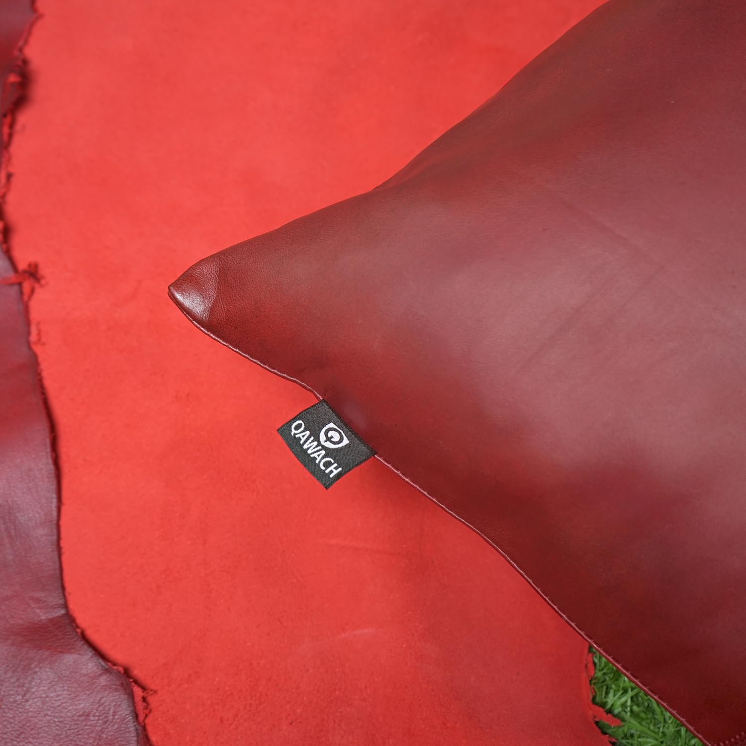 QAWACH Lambskin Leather Rectangle Pillow Covers (Pack Of 2) - 22x30 Inch, Red, Decorative Throw - View #9