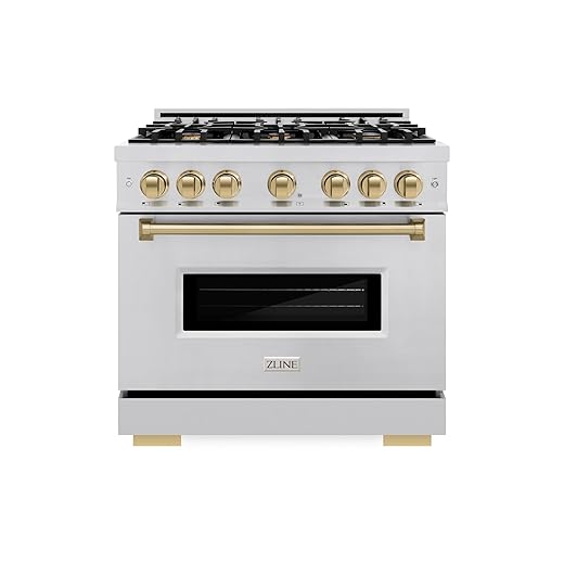 ZLINE Autograph Edition 36 in. 5.2 cu. ft. Classic Dual Fuel Range with 6 Burner Gas Cooktop and Electric Convection Oven in Stainless Steel with Champagne Bronze Accents (CDRZ-36-CB)