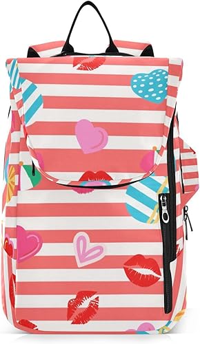 Mochila de tenis de bádminton con diseño de corazón a rayas rojas y blancas para verano, con capacidad para 2 raquetas para hombres y mujeres,