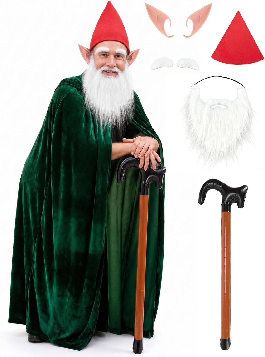 Gnome Costume, Dwarf Costume Set for Men with Cloak, for Halloween