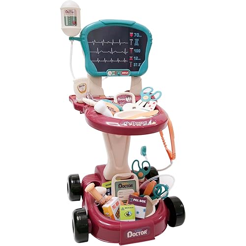 Doctor Kit for Toddlers 29 Pcs Pretend Play Toys Dentist Set Vet Medical Mobile Cart with Sound & Light Xray Stethoscope Toddler Doctor Play Set 3-5 Year Old Boys Girls Gift Christmas