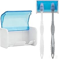 Vista 32 de Soporte para cepillos de dientes montado en la pared con cubierta para baño, 2 ranuras organizador de almacenamiento de cepillos de dientes para Gris