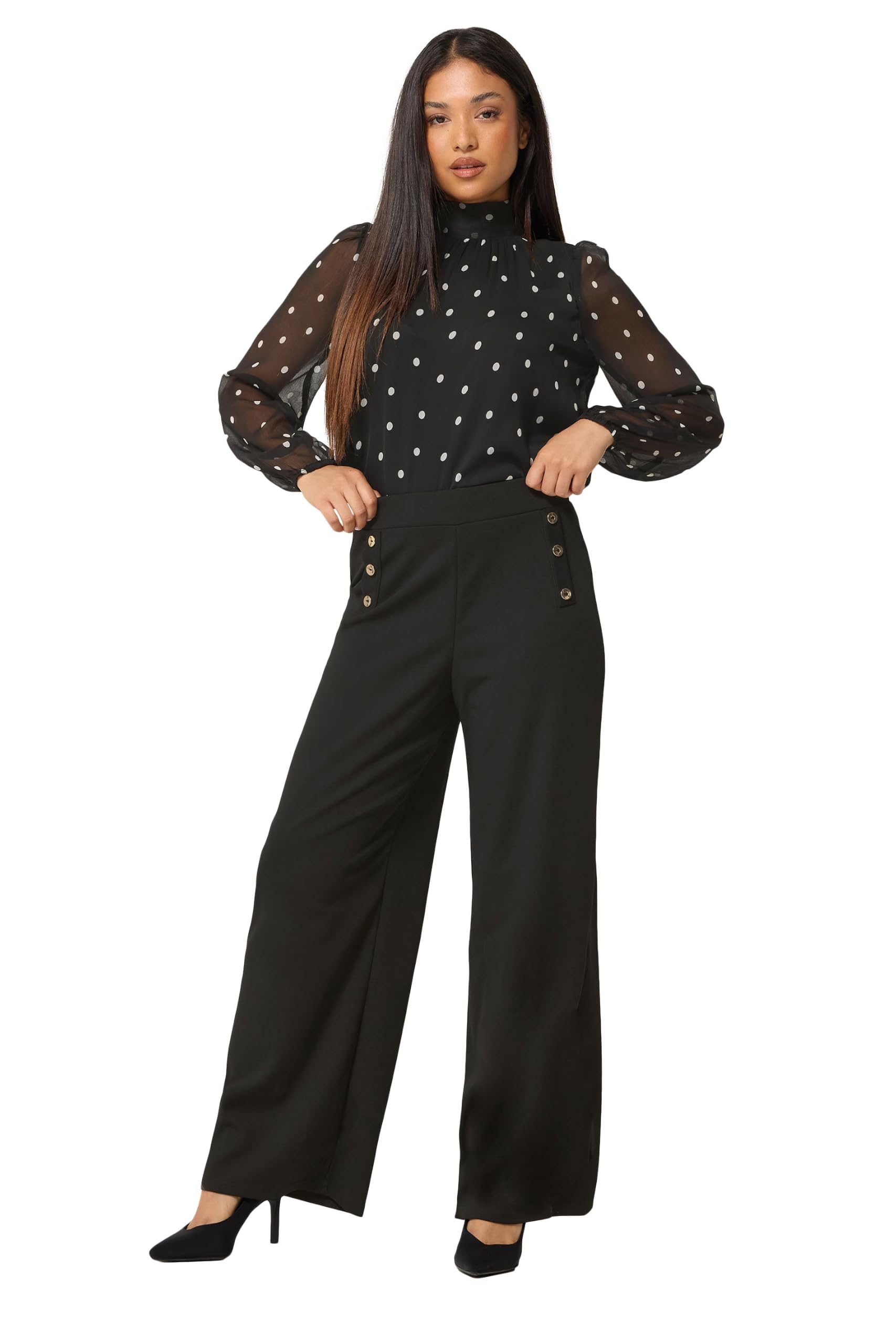 M&Co Women's Black Petite Military Button Trousers In | Size: 12