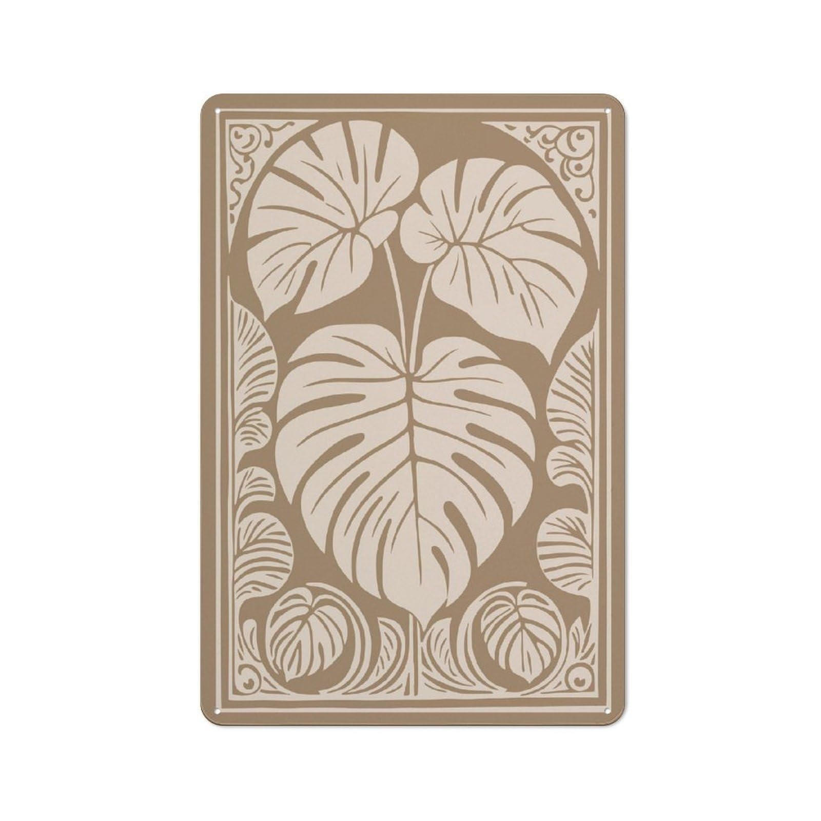 Junmoney Style-4 Monstera Plant Art Nouveau Illustration Decorative Metal Plaque 30X20cm, Shop Front Style Bistro Wall Plaque For Tea Room, Shop Wall Or Breakfast Area