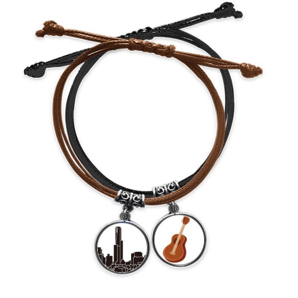 Pulsera de cuerda de mano con acabados de cuero fino y silueta de rascacielos de Australia 3