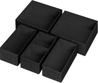 Criusia 6 Pack Clothes Drawer Organizer Dividers, Fabric Foldable Closet Dresser Drawer Organizer for Clothing, Bra Sock Underwear Drawer Organizer for Nursery Bedroom Organization (6 Bins, Black)