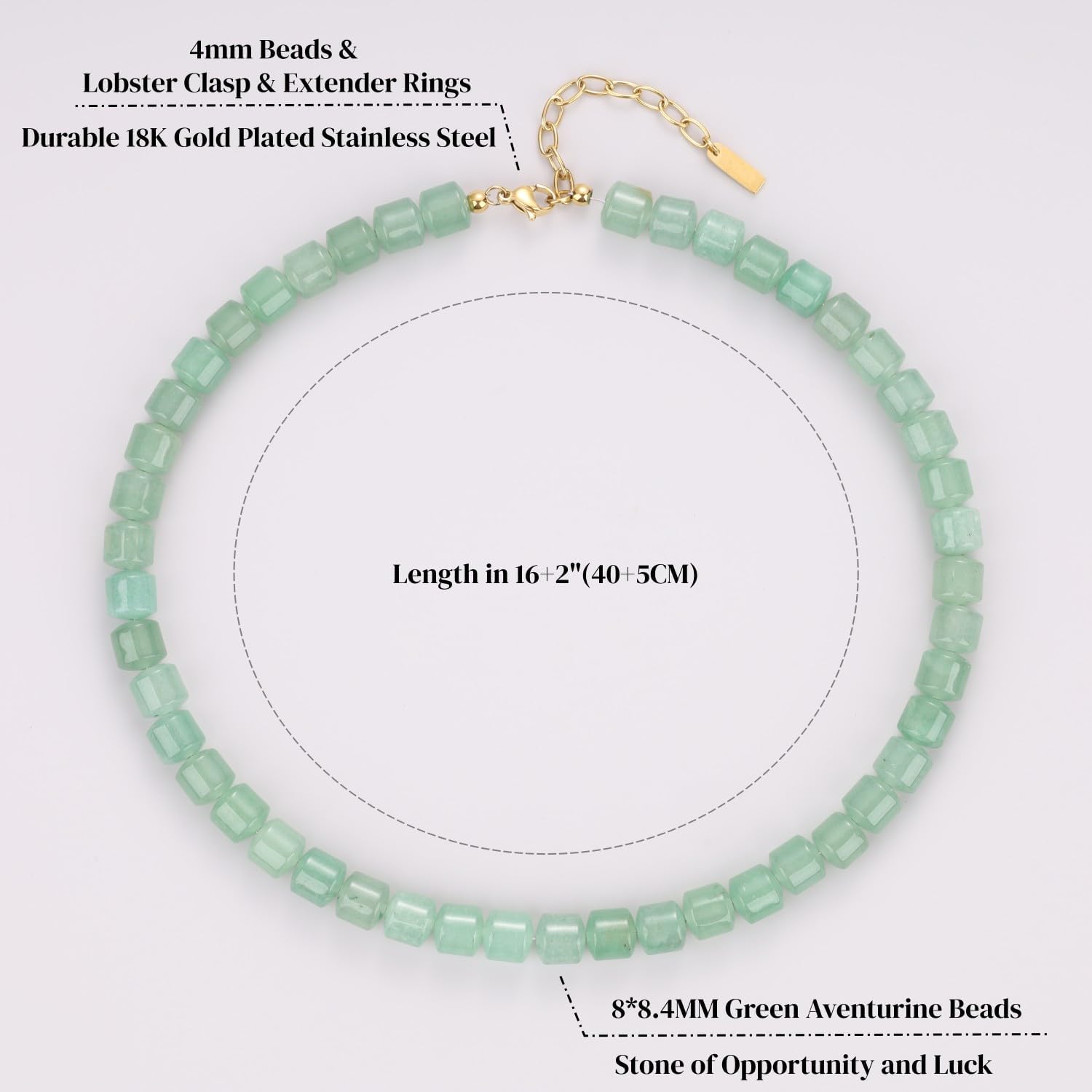 COAI Chunky Beaded Necklace for Women, Green Aventurine Crystal Necklace for Women, Adjustable Length 16" with 2" Extender