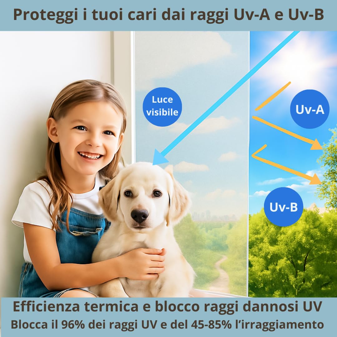 Pellicola per Vetri Finestre (60x120cm) MOLTE MISURE GRANDI Satinata Opaca Autoadesiva NO Colla Anti UV Pellicola smerigliata per vetri finestre privacy Facile Applicazione Box Doccia Statica