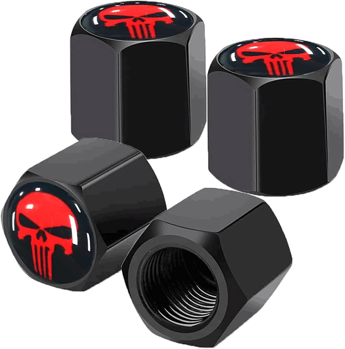 Ajxn 4 Pack Skull Car Wheel Tire Valve Stem Caps Airtight Dust Proof Covers Universal Tire Air Valve Caps, Trucks, Bicycles, Car Accessories for Men and Women Red