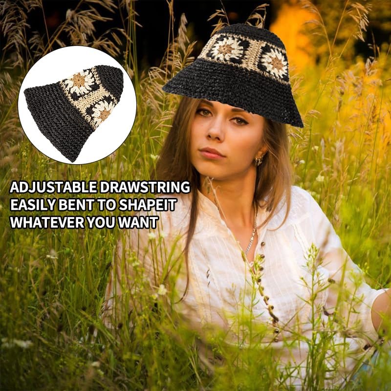 Miniatura 6 de Sombrero de pescador tejido floral Sombrero de pesca de playa Verano Chic Sombrero de paja Chic Sombrero plegable Gorra de verano Gorras de verano