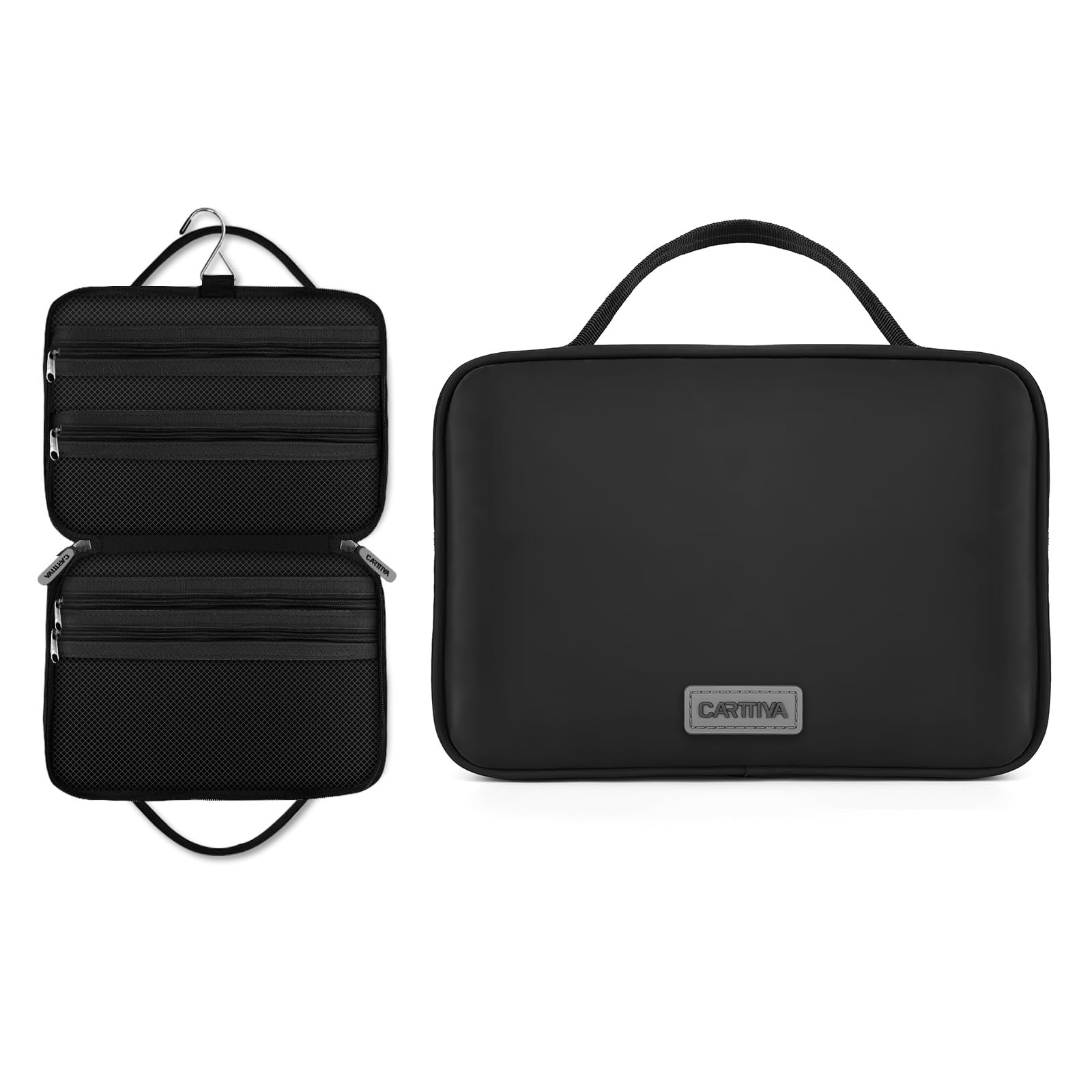 Carttiya Neceser de Viaje Bolsa de Aseo Ecológica y Duradera Resistente al Agua y al Polvo Organizador con Gancho Amplio Espacio de Almacenamiento Ideal para Regalar Negro