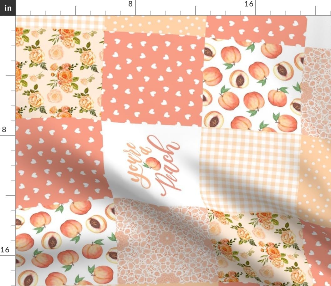 Spoonflower Fabric - Pink Peach Quilt Floral Orange Fruit Hearts Girl Nursery Cheater Printed on Petal Cotton Fabric by The Yard - Sewing Quilting Apparel Crafts Decor