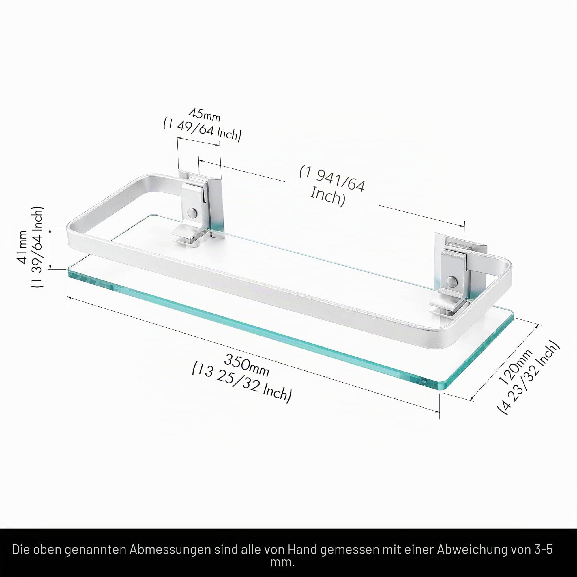 KES Duschablage Glas Duschregal Glasregal 8mm Ablage Bad Glasablage für Badezimmer Wandregal Badregal Halterung Wandmontage 2 Stück Aluminium Silber, A4126A-P2