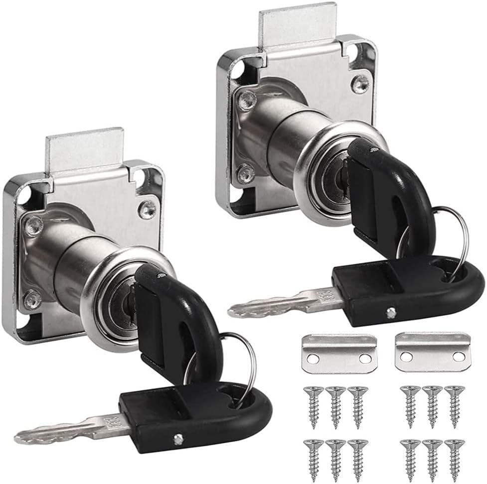 2 Sets Security Drawer Lock Furniture Lock Cylinder Zinc Alloy Cam Lock for Mailbox Drawer Cupboard Cabinet 22mm Silver