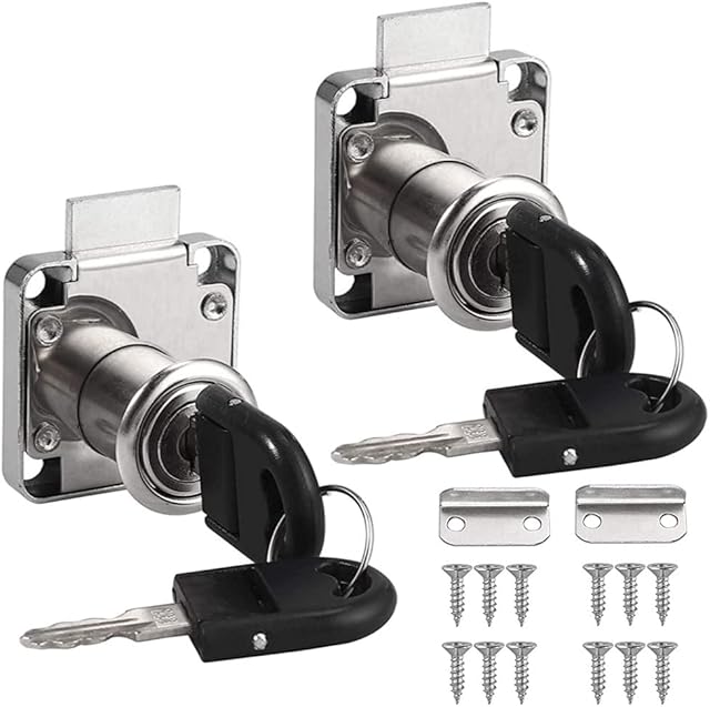 2 Sets Security Drawer Lock Furniture Lock Cylinder Zinc Alloy Cam Lock for Mailbox Drawer Cupboard Cabinet 22mm